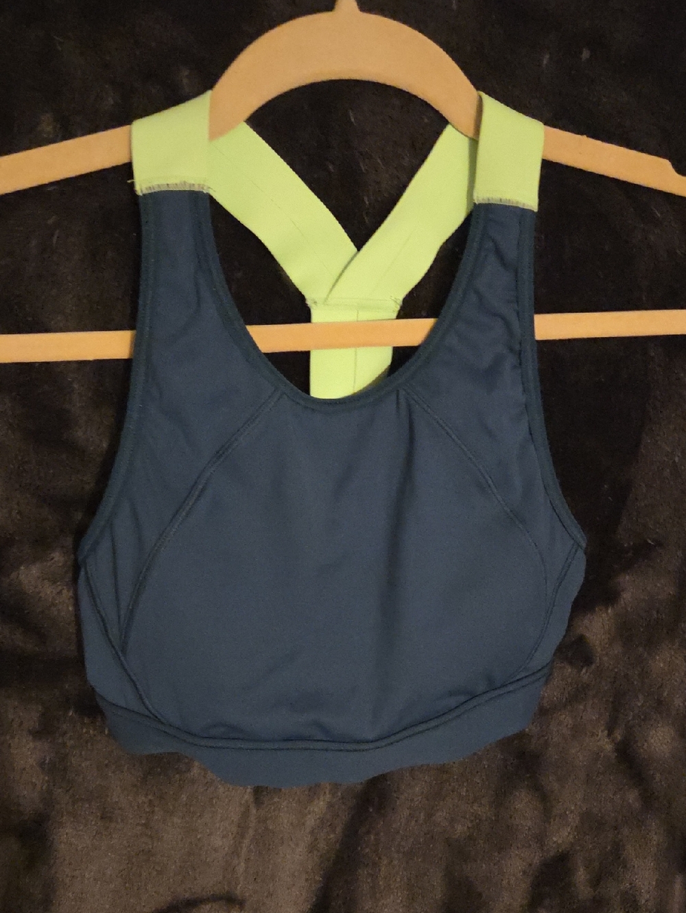 Athleta Navy Blue and Lime Green Racerback Sports Bra
